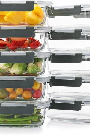 10 Pack 22 Oz Glass Meal Prep Containers with Lids, Reusable Glass Food Storage Containers with Lids, Leak Proof, Microwave, Oven, Freezer and Dishwasher Safe (Gray)
