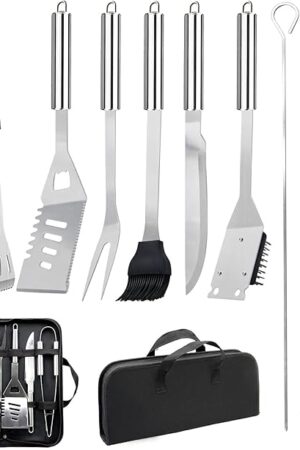 11Pcs Stainless Steel BBQ Grilling Accessories Set, Dad Gifts for Fathers Day Grilling Gifts,Portable Practical Grill Tools Utensils Kit with Storage Bag for Outdoor Grill Camping Backyard