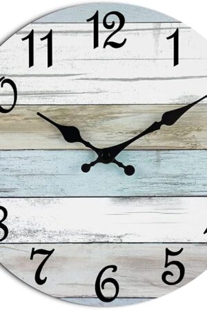 CHYLIN Wall Clock, Silent Non Ticking Battery Operated, Rustic Coastal Country Clock Decorative for Bathroom Kitchen Bedroom 8"