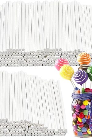 500 Pcs 4-Inch White Lollipop Sticks,Cake Pops Sticks,Paper Treat Sticks Sucker Stick for Cake Toppers,Dessert,Chocolate,Cookie,Candy(3mm)