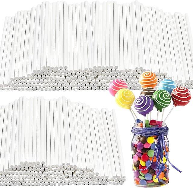 500 Pcs 4-Inch White Lollipop Sticks,Cake Pops Sticks,Paper Treat Sticks Sucker Stick for Cake Toppers,Dessert,Chocolate,Cookie,Candy(3mm)