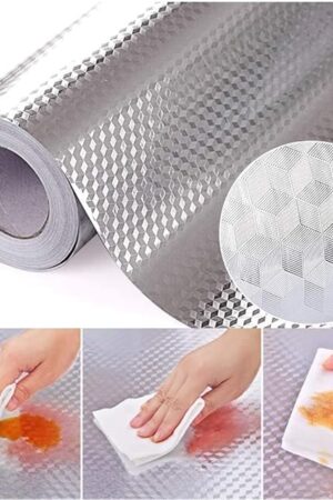 ZODIFEVI Kitchen Backsplash Stickers,15.7X196.9 inch, Self Adhesive Drawer Liner Peel and Stick Foil Wallpaper Cabinets Shelf Sticker (0.4M5M, Cube Texture-Silver)