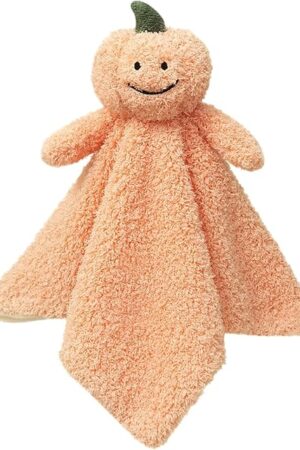 Baby Orange Pumpkin Soft Stuffed Animal Security Blanket, Plush Pumpkin Character Lovey Blanket, Baby Shower/Nursery Gift, Newborn Infant Toddler Snuggle Blankie for Boys Girls, 14 Inches