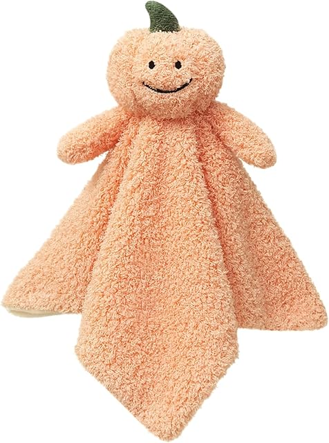 Baby Orange Pumpkin Soft Stuffed Animal Security Blanket, Plush Pumpkin Character Lovey Blanket, Baby Shower/Nursery Gift, Newborn Infant Toddler Snuggle Blankie for Boys Girls, 14 Inches
