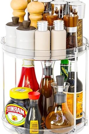2 Tier Lazy Susan Turntable for Cabinet,Countertop,Pantry,9.5"W Spinning Seasoning Organizer,Double Rotating Kitchen Spice Rack Organizer and Condiments,Medicine,Vitamin Bottle Organizer Carousels,1Pc