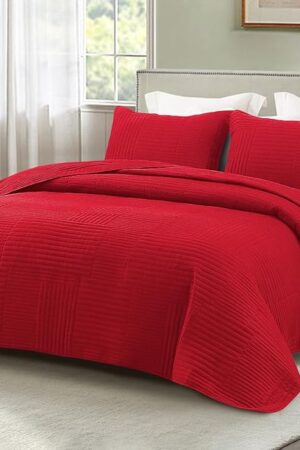 Whale Flotilla Queen Quilt Bedding Set Microfiber Red Full Size 3 Piece Geometric