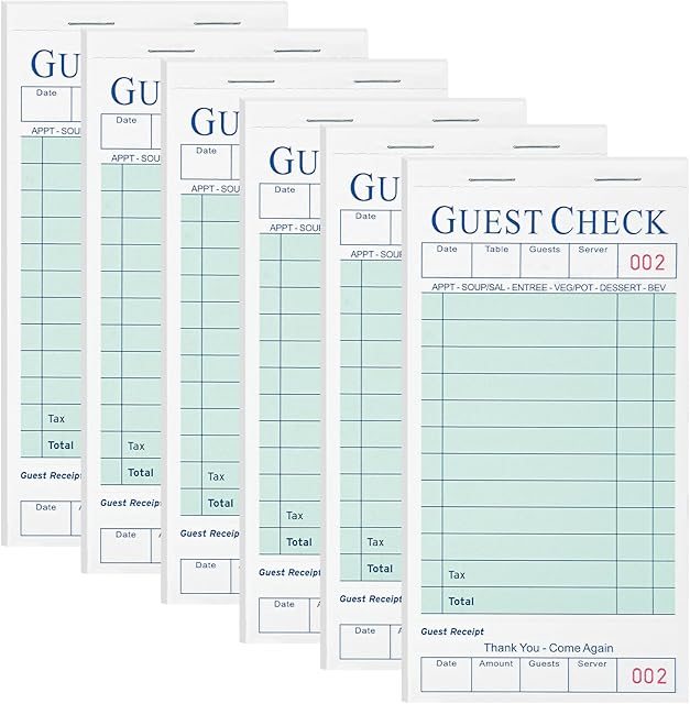 XKDOUS 6 Pack Server Books, Server Note Pads, Guest Check Books for Servers, Waitress Notepads for Restaurants, 300 Orders Total