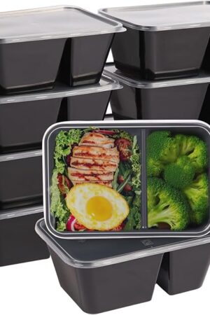10 Pack 28 oz Meal Prep Containers Reusable with Lids, 2 Compartment Food Storage Containers To Go for Lunch Microwavable, Disposable Plastic Box to Take out, Freezer and Dishwasher Safe