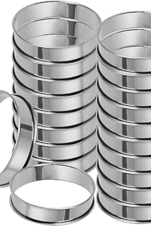 20 Pack 4 Inch English Muffin Rings, Double Rolled Tart Ring, Stainless Steel Crumpet Rings Nonstick Metal Round Ring Pastry Mold for Baking, Silver