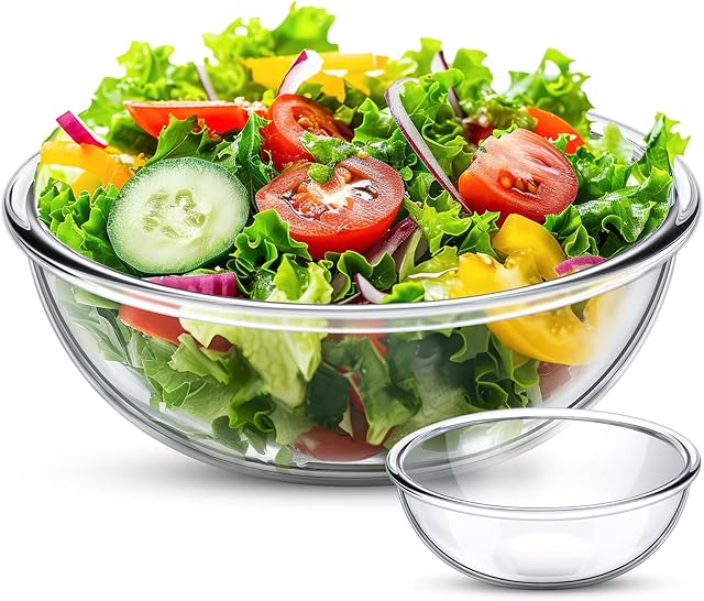 Domensi 6.5 qt Extra Large Glass Mixing Bowls Clear Glass Salad Cooking Bowls for Kitchen Salad Bread Storage, Dishwasher, Freezer, Microwave
