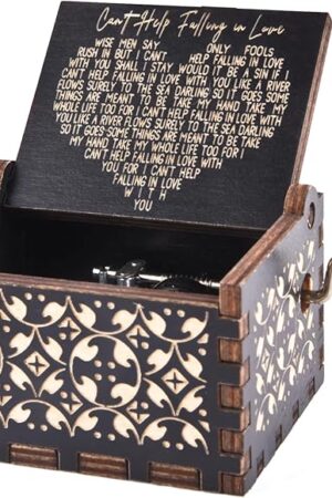 Can't Help Falling in Love Wood Music Box, Antique Engraved Musical Boxes Case for Love One Wooden Music Box - Gifts for Lover, Boyfriend, Girlfriend, Husband, Wife (Black)