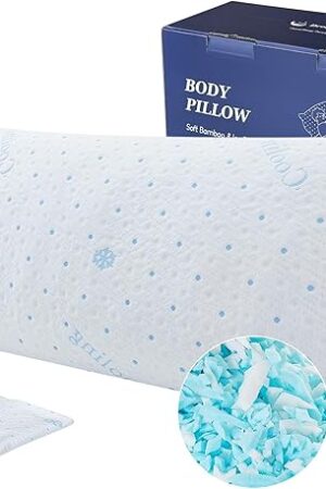 Cooling Body Pillow with Pillowcase, Adjustable Shredded Memory Foam Pregnancy Long Full Bed Body Pillows for Adults Side Sleeper - with Washable Soft Cooling Double-Sided Cover, 20x54 inch