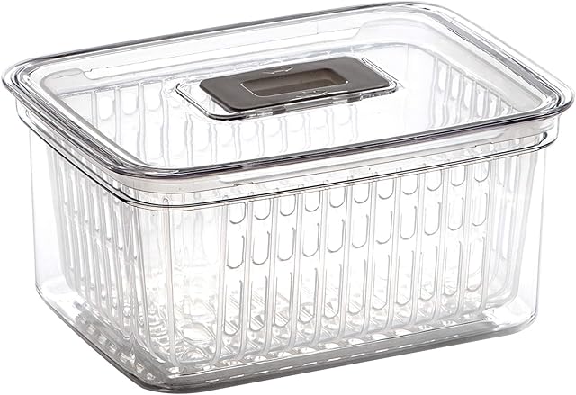 BINO | Produce Saver - 6.8 Cup/1.6L | Fridge Storage Containers for Fruits and Vegetables | Adjustable Air Vent, Removable Basket | BPA-Free Fridge Organizers