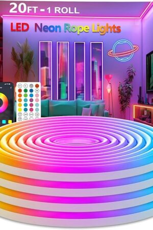 20Ft Neon Rope Lights,Flexible Led Rope Lights Control with App/Remote,Multiple Modes Rope Lights,IP67 Outdoor Waterproof,Music Sync Light Strip for Bedroom