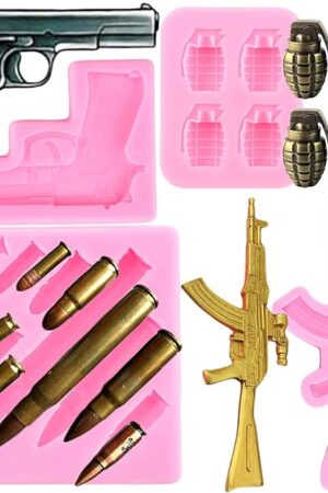 ZiXiang Gun Silicone Molds Pistol Machine Gun Fondant Mold Bullet Silicone Molds For Cake Decorating Cupcake Topper Chocolate Candy Polymer Clay Set Of 4