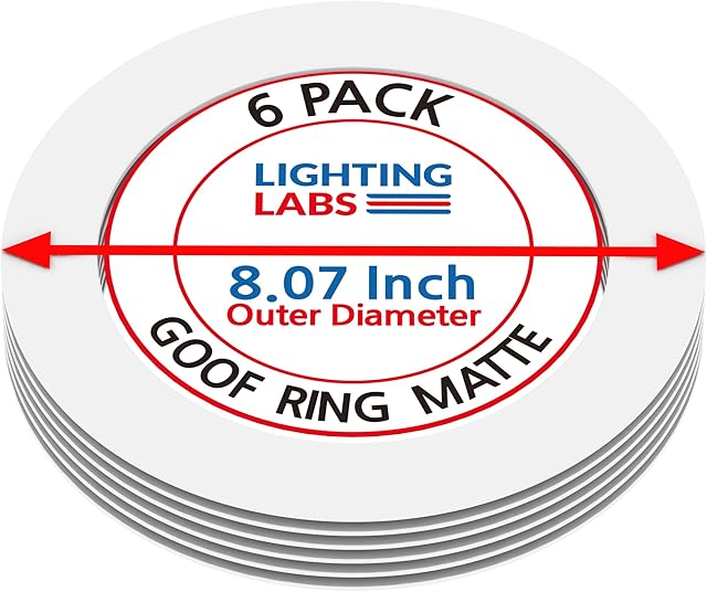 6 Pack Matte White Goof Trim Ring for 6" Inch Recessed Can Lighting Down Light, Outer Diameter 8.07 Inches, Inner Diameter 6.2 Inches