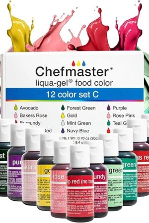 Chefmaster - Liqua-Gel Food Coloring - 12 Color Set C - Fade Resistant - 12 Pack - Vibrant, Eye-Catching Colors, Easy-To-Blend Formula - Made in the USA