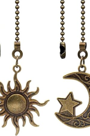 2pcs Sun and moon pull chain extension for ceiling fans and lights, with Ball Chain Connector (Bronze)
