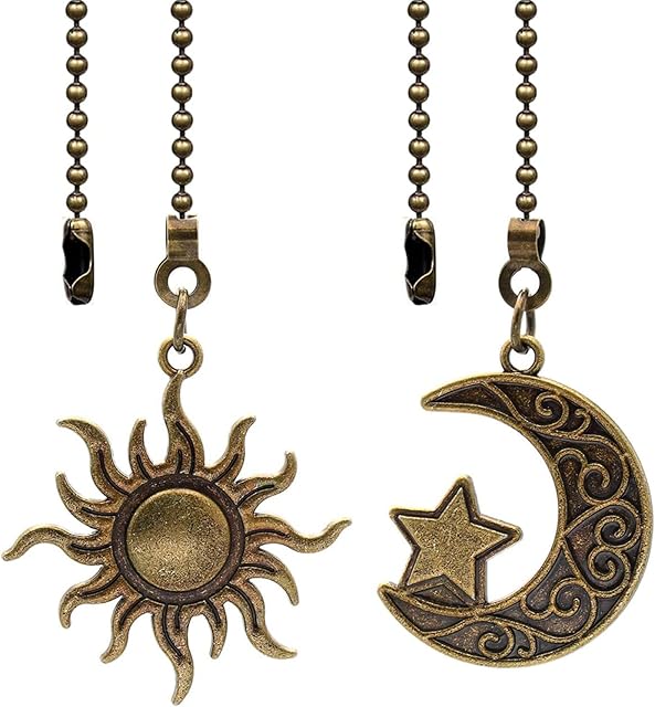 2pcs Sun and moon pull chain extension for ceiling fans and lights, with Ball Chain Connector (Bronze)