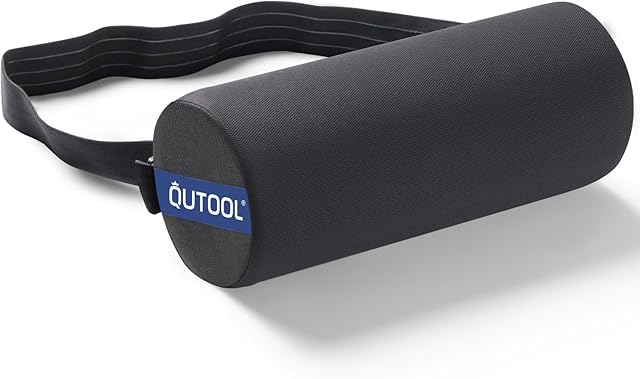 QUTOOL Lumbar Roll, Lumbar Support Pillow for Office Chair with Upgraded Strap,Office Desk Car Accessories Supplies, Back Pain Relief & Improving Posture, Chair Pillow with Washable Cover-Black, Firm