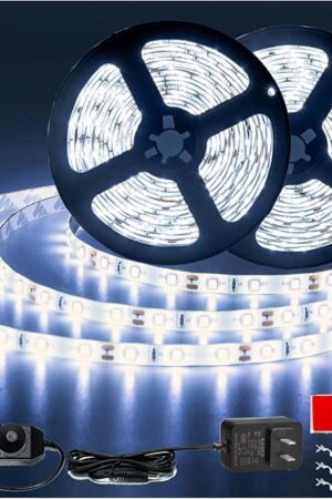 50ft White Led Strip Lights, 12V Outdoor Strip Lights Waterproof Flexible Led Light Strip Indoor Plug in Cuttable SMD2835 Dimmable Led Strip Light for Bedroom Cabinet Kitchen TV Hallway