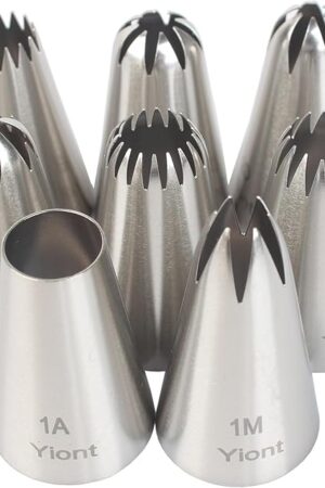 8-Piece Stainless Steel Piping Tips Set Food-Grade Baking Tools Cookies, Cupcakes Rose & Wedding Cake Decorating Pastry Nozzles (Medium Size, 1M,6B,etc๏ผ