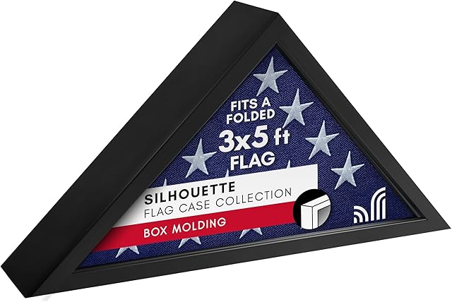 Americanflat Small Folded Flag Display Case - Fits Folded 3x5' Ceremonial Flags (Not for Burial Flag) - Silhouette Collection - Display Box for Wall or Tabletop - Black