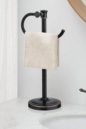 BESy 17 Inch Oil Rubbed Bronze Stand Towel Bar Hanger Hand Towel Bar Bathroom Vanity Countertop Towel Holder Free Standing Stainless Steel Towel Ring Hardware Accessories Towel Rack