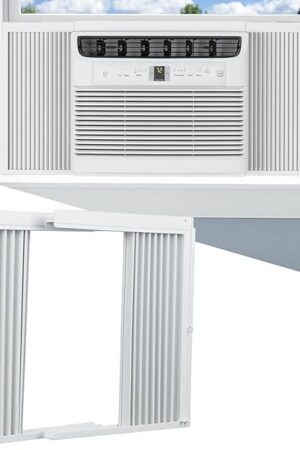 Window AC Side Panels with Frame Set,Air Conditioner Accordion Filler Curtain Replacement for Window AC Units,Fits Most 8,000 BTU Units,White,2 Pack