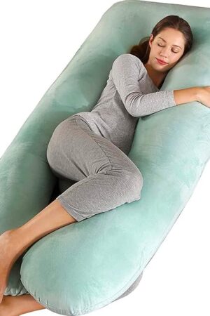 Amagoing 55 inches Pregnancy Pillows for Sleeping, U Shaped Maternity Full Body Pillow for Pregnant Women with Hip, Leg, Back, Belly Support, Washable Velvet Cover Included (Mint Green)