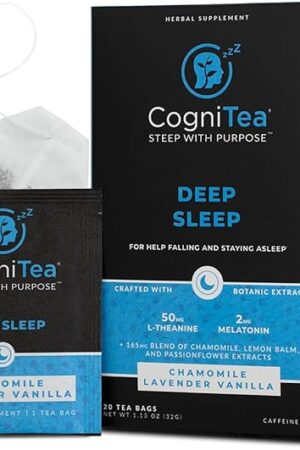 CogniTea Deep Sleep Tea with Melatonin, L-Theanine, Valerian, Chamomile, Lemon Balm and Passionflower for Night Time Rest