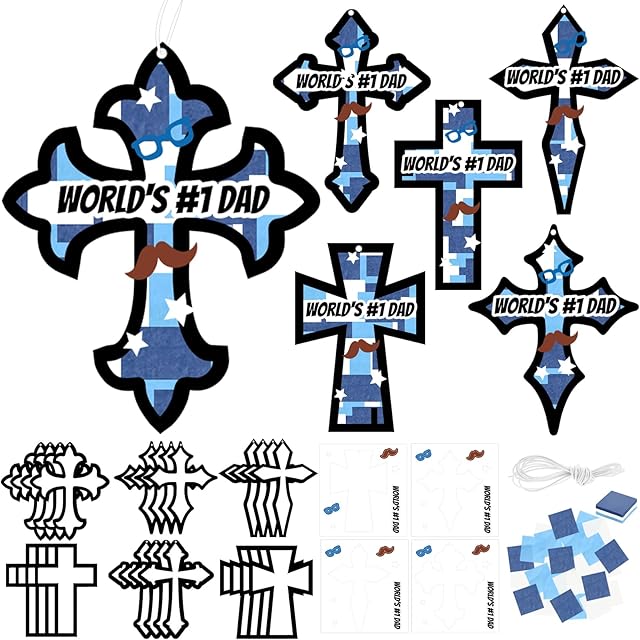 The HABDJILTY 24Pcs Father's Day Tissue Paper Craft Kit Happy Father's Day DIY Christian Craft Religious Cross World 1st Dad Paper Crafts Gift for School Classroom Home Fathers Day Party Favor Decorations