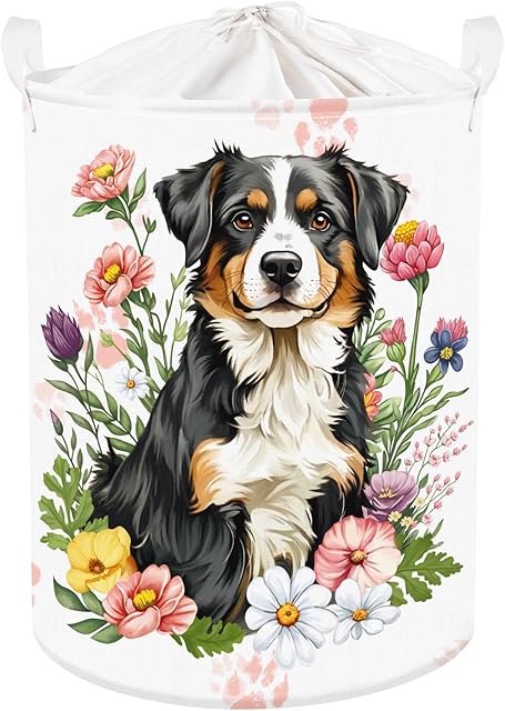 Clastyle 45L Collapsible Spring Wild Flower Plants Kid Laundry Hamper Dog Clothes Toy Storage Basket for Bedroom Bathroom Nursery