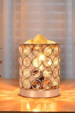 Crystal Wax Melt Warmer Candle Wax Warmer for Scented Wax 2 in 1 Wax Melts Fragrance Warmer Wax Cubes Melter Home Office Deco Night Light Valentines Day Birthday Gifts for Women Mom Girl(01-Gold)