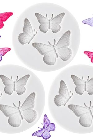 3PCS Mini Butterfly Silicone Molds, Cute Fondant Cake Baking Chocolate Candy Cupcake Topper Desserts Decoration Polymer Clay DIY Crafts for Women Girl Valentines Gift