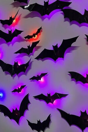 DR.DUDU 36 Pack Halloween Bats Wall Decor – Lighted 3D Bat Stickers Assorted Size for Halloween Party, Bedroom Window Decorations, Indoor and Outdoor Home Decals