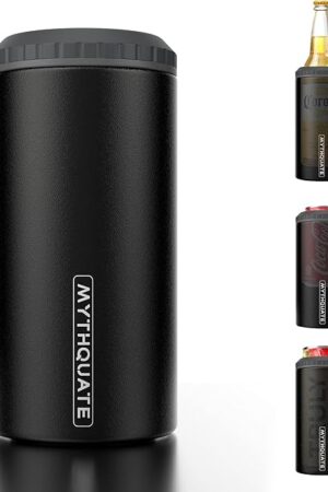 3 in 1 Slim Can Cooler for 12 OZ Skinny Can, Regular Can & Beer Bottle - Keep Cold for 6 Hours - Double Walled Insulated Stainless Steel Vacuum Beverage Can Insulator (Matte Black)
