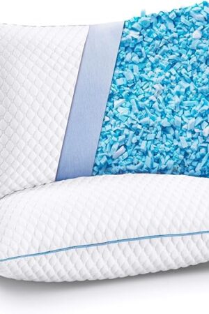 VVZ Cooling Bed Pillows Queen Size Set of 2, Shredded Memory Foam Pillows for Side Back Stomach Sleepers, Luxury Cool Gel Adjustable Firm Bed Pillows for Sleeping 2 Pack Queen Size 20 x 30 Inches