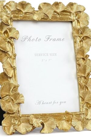 5x7 Picture Frame Vintage Gold Frames, Ornate Leaf Textured Hand-Crafted Resin with Glass Front, Gold Picture Frames for Tabletop Display, Retro Design Home Decor