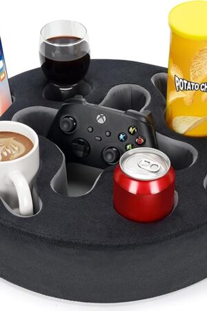 Couch Cup Holder-Sofa Cup Holder Pillow | Couch Caddy Buddy | Drinks Cupholder Tray Organizer for Bed, Rv, Tv, Car, Man Cave, Boat, Remote, Snacks| Gift for Couch Potato,Newborns' Partent (Grey)