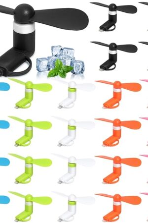 24 Pack Phone Fan Bulk, 2-in-1 Portable Mini Cell Phone Fan Compatible for iPhone, iPad, Android Smartphone, Tablet - Colorful and Powerful Cell Phone Summer Accessories