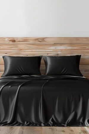 Candoury Satin Sheets Queen 4 Pcs Satin Black