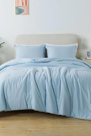 Caressma Light Blue Solid Microfiber Comforter Set Twin Size