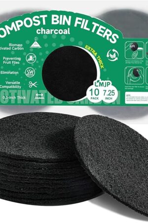 7.25 Inch Charcoal Filters for 10 Pack Kitchen Countertop Compost Bins - Extra Thick 0.3" for Longer Lasting Activated Carbon