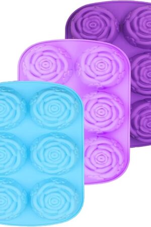 6 Cavity Rose Flower Silicone Mold for Cake Chocolate Candy Cupcakes Pudding Muffins Ice Cube Soap Making 3PCS