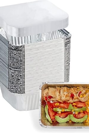1 Lb Small Aluminum Pans with Lids(40 Pack - 5"×4") Tin Foil Pans Disposable Cookware- Cardboard Lids, for Cooking Baking Party Meal,Takeout Trays - To Go Disposable Food Container