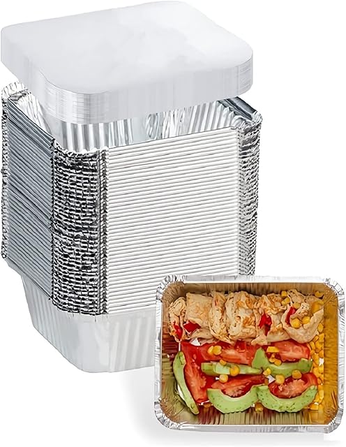 1 Lb Small Aluminum Pans with Lids(40 Pack - 5"×4") Tin Foil Pans Disposable Cookware- Cardboard Lids, for Cooking Baking Party Meal,Takeout Trays - To Go Disposable Food Container