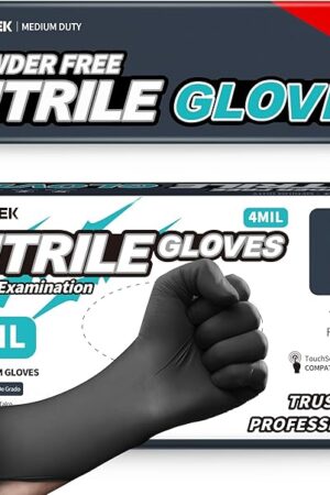 Beastek Black Disposable Nitrile Exam Gloves 100 Pcs 4Mil Chemical Resistant Powder-Free Latex-Free Food Safe Medical Cooking