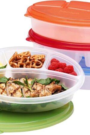 Bentgo Easyboxes 4-Compartment Oval Containers - Patented Design 8-Piece Set; 4 Trays & 4 Fitted Lids Seal in Freshness; Reusable Food Storage & Meal Prep BPA-Free Containers (Classic)
