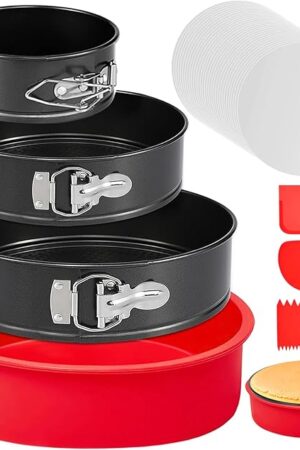 4 7 9 Inch Springform Pan Set of 3, Leakproof Cheesecake Pan with Protector, Nonstick Spring Form Pans for Cheesecake, Round Cake Pans Sets for Baking with Removable Bottom and 50Pcs Parchment Paper